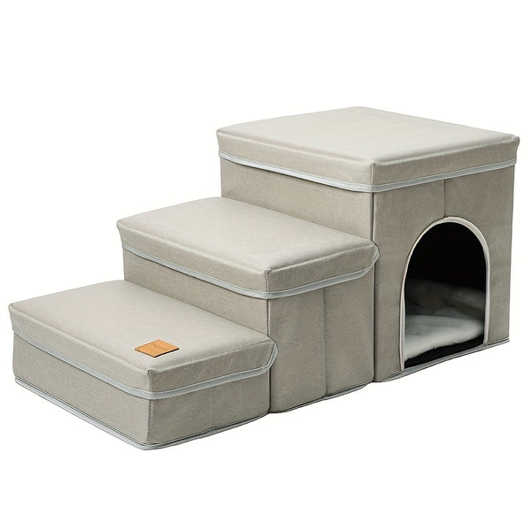 3-Level Small Foldable Dog Stairs With Storage